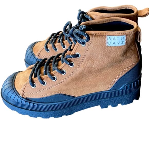 Zara Brown & Black Leather Rain Boots 36 - Picture 4 of 6